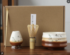 kawio - 4 dílný Matcha set, Chasen, stojánek, miska, odměrka Chashaku.