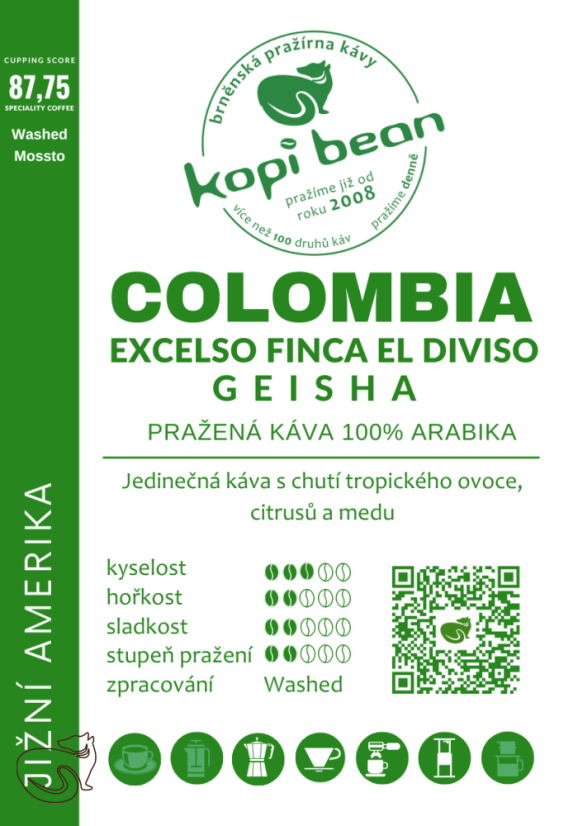 Colombia Excelso Finca El Diviso Geisha - čerstvá káva Arabika, min. 50 g