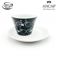 dAncap - šálek s podšálkem cappuccino Italia in Bici, černá, 180 ml