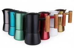 kawio - stainless steel induction moka pot with wooden handle, 6 cups, multiple colours