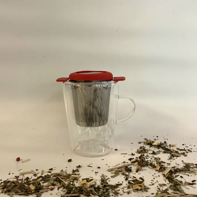 kawio - Sítko na čaj s víčkem červené 1ks