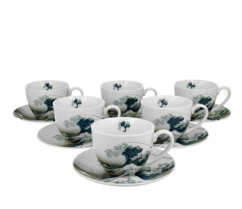 Duo - 6 porcelánových hrnků s podšálky The Great Wave, 250 ml