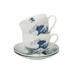 Duo - 2 porcelánové hrnky s podšálky The great wave, 270 ml