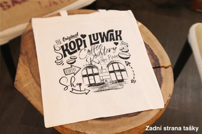 Kopiluwak -  plátěná taška, různé vzory - Vzor: Různé přípravy káv