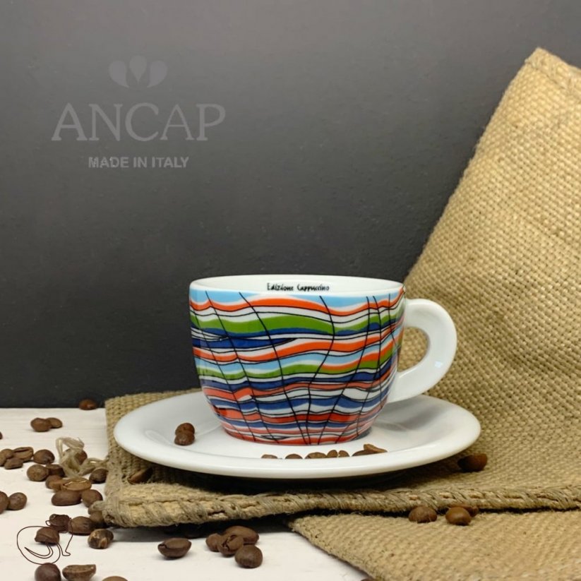 dAncap - šálek s podšálkem cappuccino Arlecchino, vlnky, 190 ml