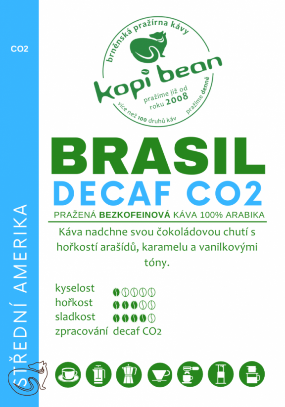 Brasil Decaf CO2 - čerstvě pražená bezkofeinová káva, min. 50g
