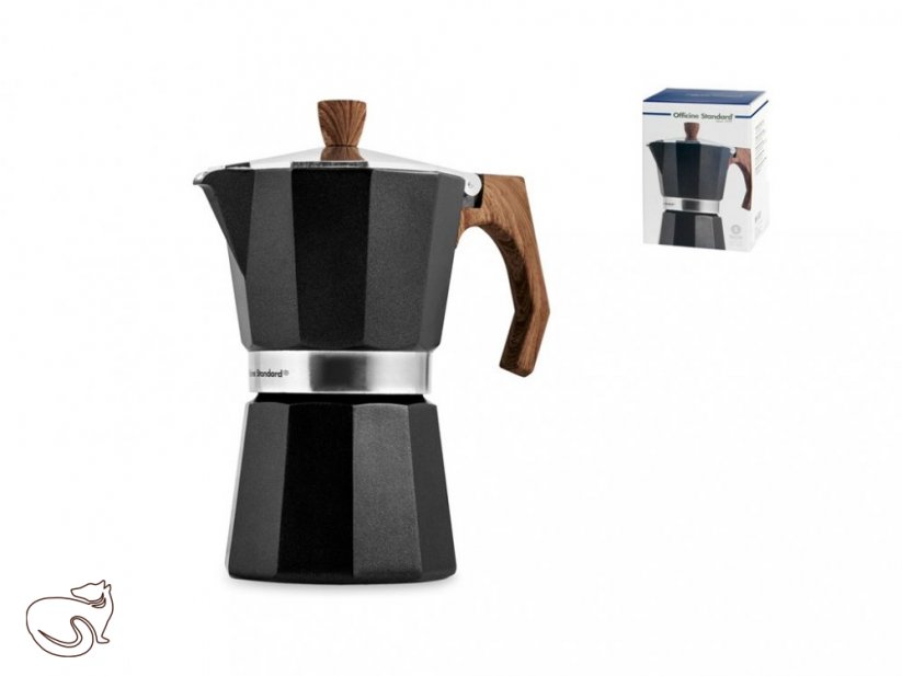 Pengo Spa - STANDARD, black with wood imitation, coffee machine, mocha pot, 3-6 cups