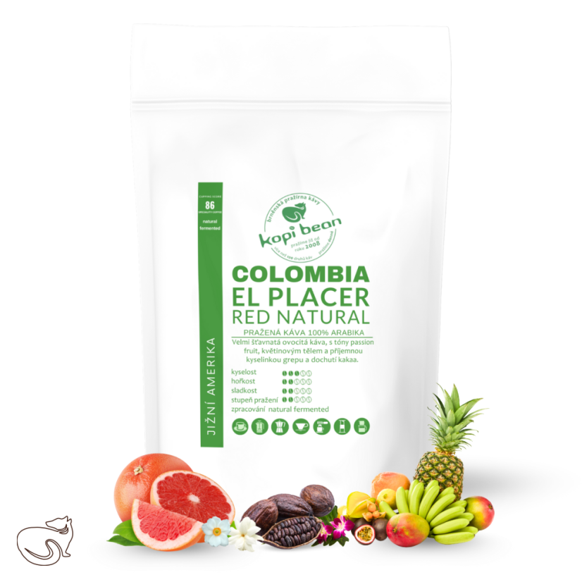 Colombia El Placer Caturra Red natural fermented – čerstvě pražená Arabika, min. 50 g