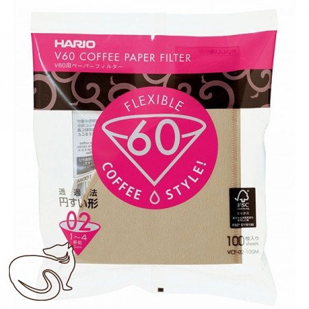 Hario - Misarashi, nebělené papírové filtry pro V60-02, 100 ks