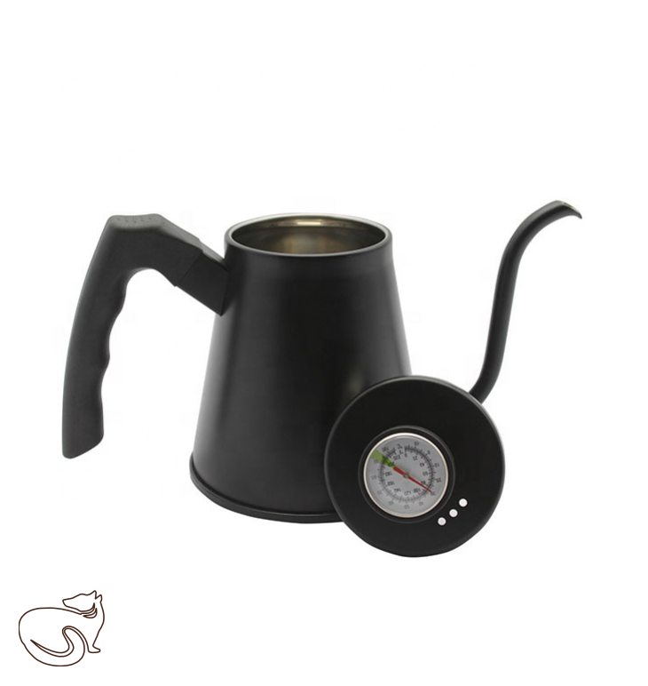 kawio - чорний чайник з гусячою шийкою і термометром, кілька розмірів