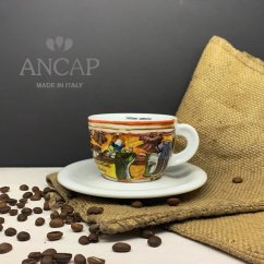 dAncap - Чашка з блюдцем для капучіно Mercantini, одяг, 190 мл