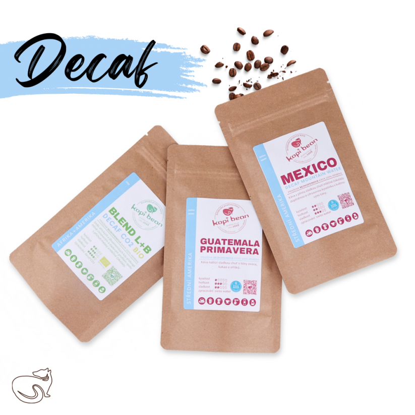 Bezkofeinový Decaf - degustační set čerstvě pražených káv, 150 g