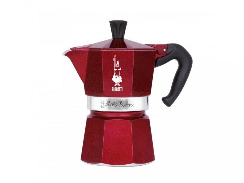 Bialetti -  Moka express Deco Glamour, červená moka konvička, 3 šálky