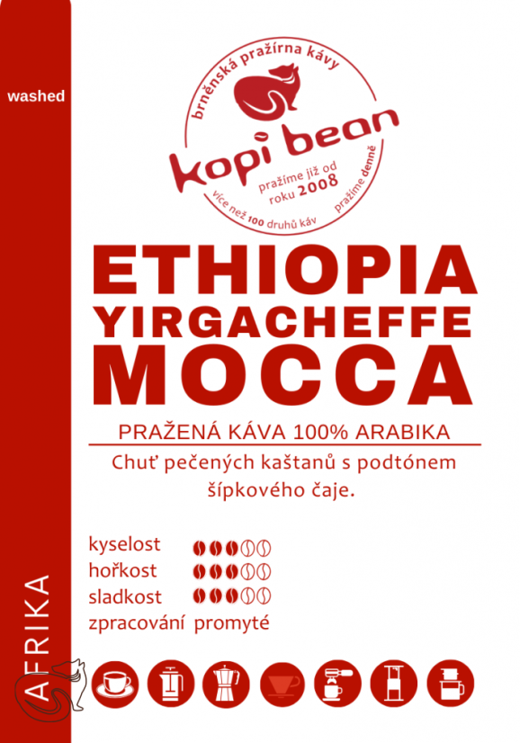 Ethiopia Mocca Yirgacheffe - čerstvě pražená káva, min. 50g