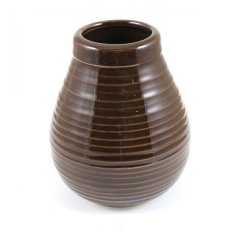 Ceramic calabash, dark brown, notched