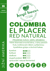 Kolumbia El Placer Caturra červená prírodná fermentovaná - čerstvo pražená arabica, min. 50 g