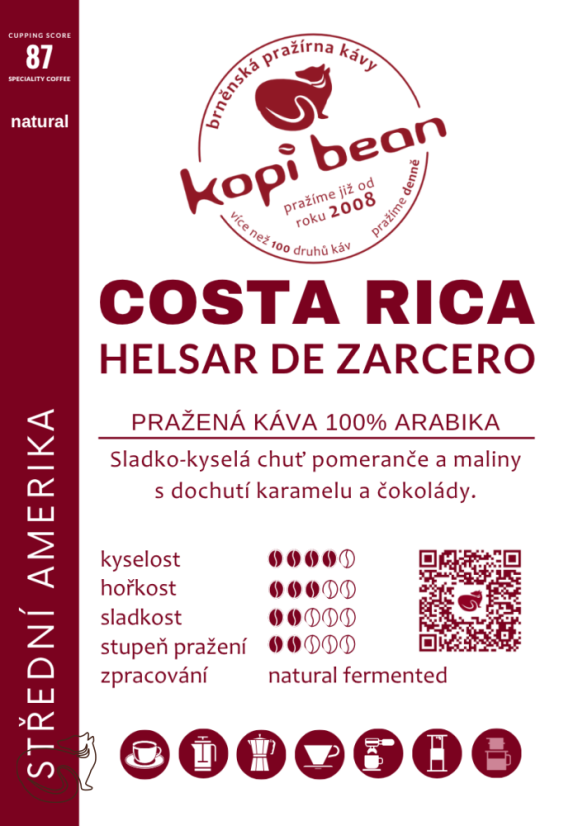 Costa Rica Helsar De Zarcero, natural, Tot 87 - čerstvě pražená káva, min. 50 g