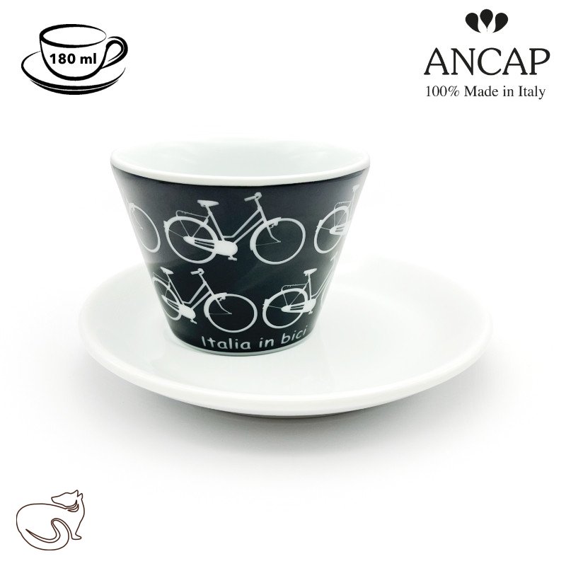 dAncap - чашка з блюдцем cappuccino Italia in Bici, чорний, 180 мл