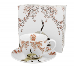 Duo - porcelánový hrnek s podšálkem Sakura & Cranes, 250 ml