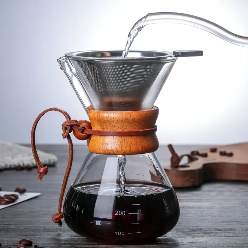 kawio - wide glass coffee pot with metal filter, 400 ml