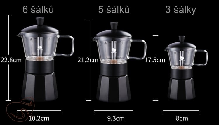 kawio - glass moka pot, black, 3 cups