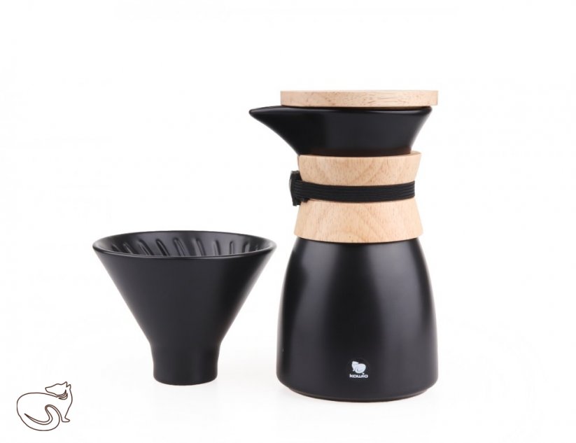 Kawio -  Pour Over, dripper, chemex s dřevěným víčkem černý, 550 ml