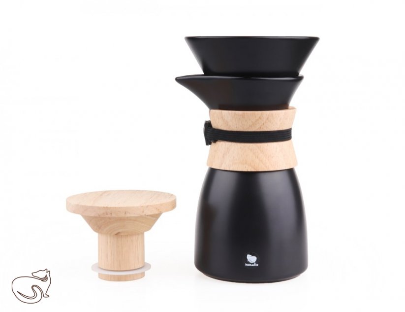 Kawio -  Pour Over, dripper, chemex s dřevěným víčkem černý, 550 ml