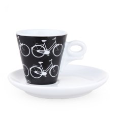dAncap - šálka s podšálkou espresso Italia in Bici, čierna, 70 ml