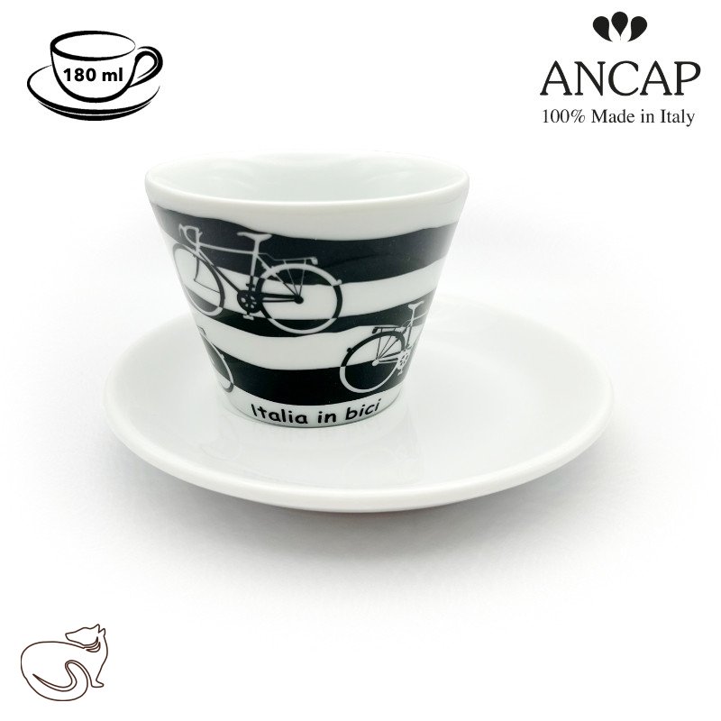 dAncap - šálek s podšálkem cappuccino Italia in Bici, pruhy, 180 ml
