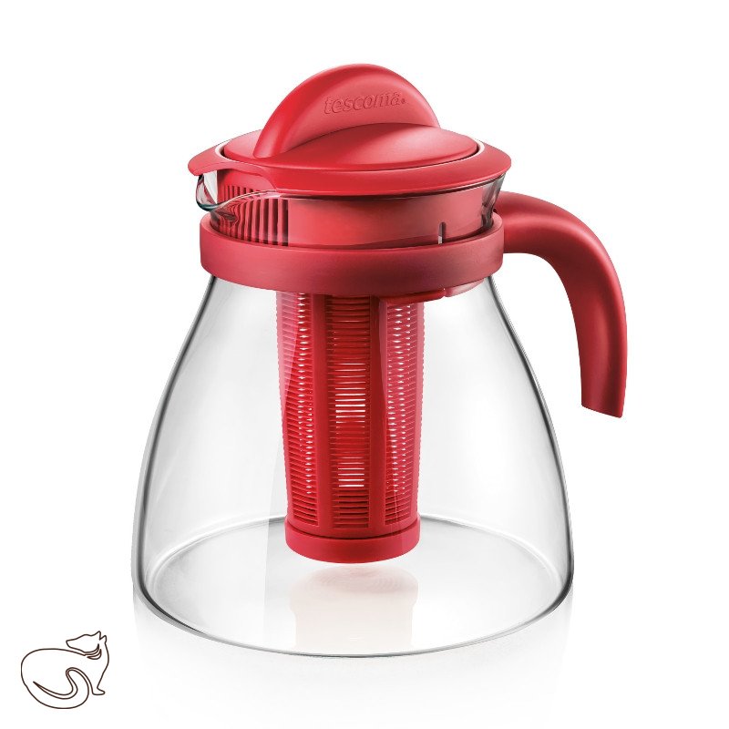 Tescoma - Чайник MONTE CARLO, червоний, скляний чайник з заваркою, об'єм 1,5 л