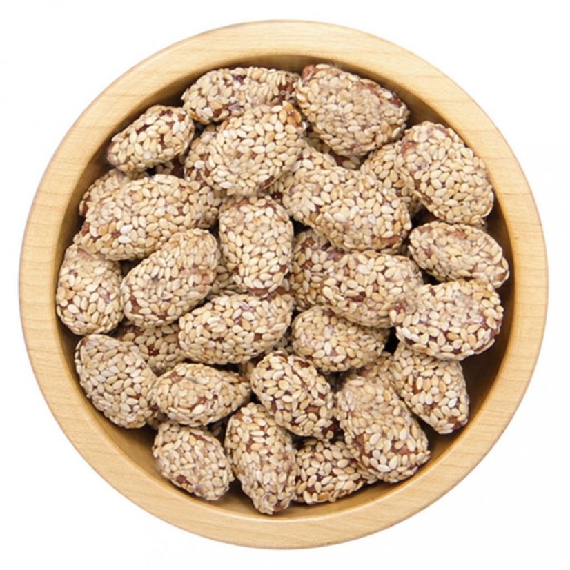 Almonds roasted in sugar with sesame seeds, min. 100 g
