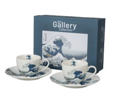 Duo - 2 porcelain espresso cups with saucers, The Great Wave - K. Hokusai, 110 ml