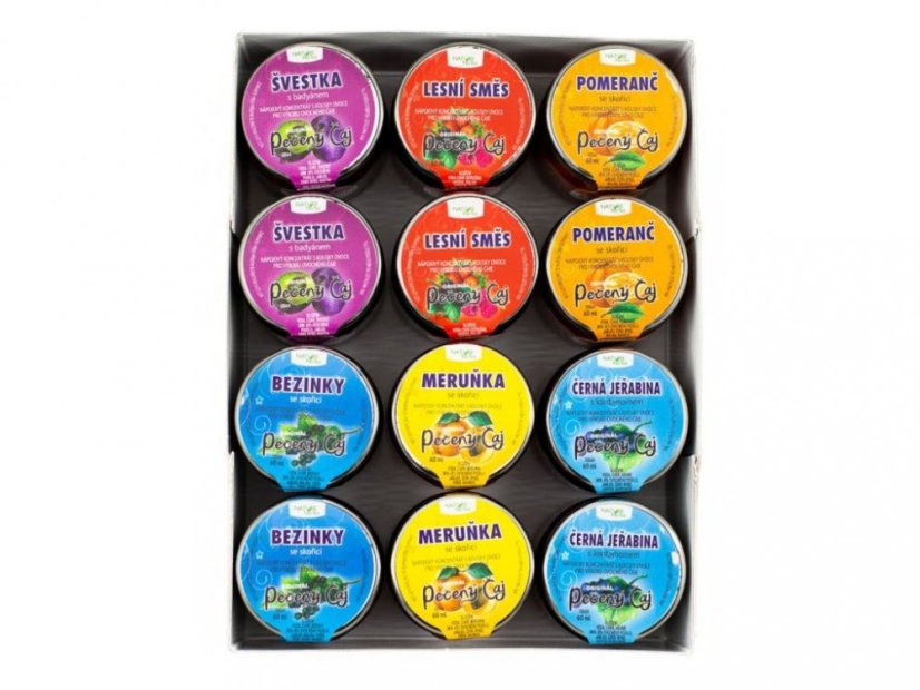Pack of 12 baked teas, different variants of flavour - Varianty: Plum, Forest Blend, Orange, Elderberry, Apricot, Blackcurrant