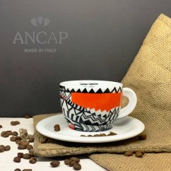 dAncap - šálek s podšálkem cappuccino Arlecchino, červená, 190 ml