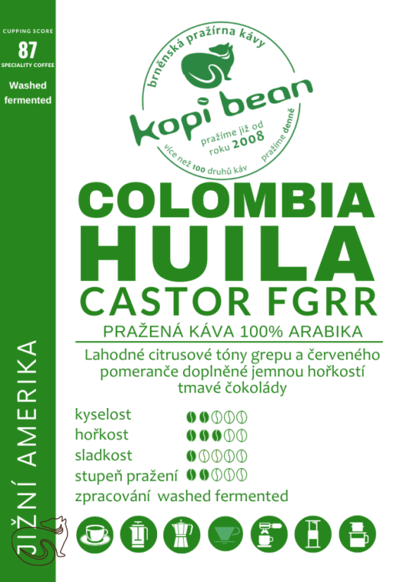 Colombia Huila - Castor FGRR, čerstvá káva Arabika, min. 50 g