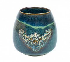 Kalabasa - Ruční keramická modrá kalabasa s ornamentem