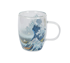 Duo - double-walled glass mug The Great Wave by Hokusai, 350 ml