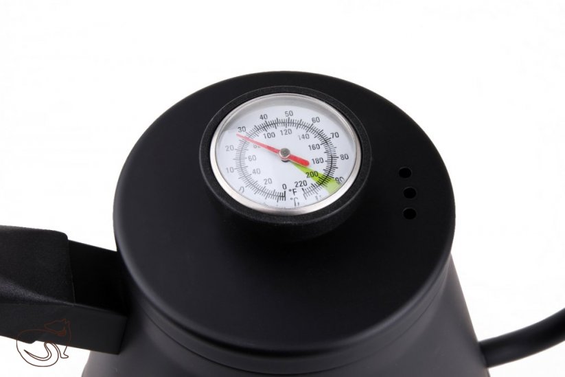 kawio - black kettle with gooseneck and thermometer, multiple sizes