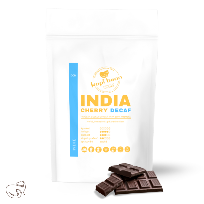 India Cherry Robusta Decaf - čerstvě pražená bezkofeinová káva káva, min. 50g