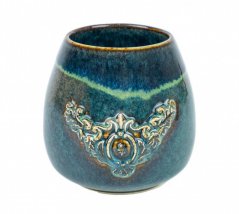 Kalabasa - Ruční keramická modrá kalabasa s ornamentem