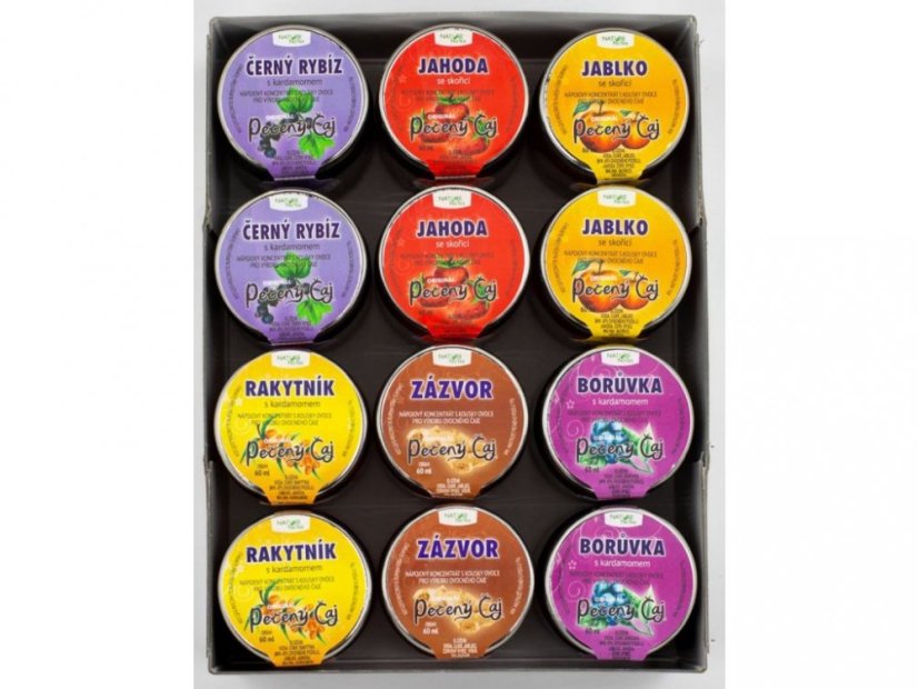 Pack of 12 baked teas, different variants of flavour - Varianty: Blackcurrant, Strawberry, Apple, Sea Buckthorn, Ginger, Blueberry