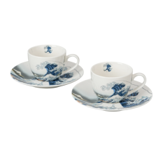 Duo - 2 porcelain espresso cups with saucers, The Great Wave - K. Hokusai, 110 ml