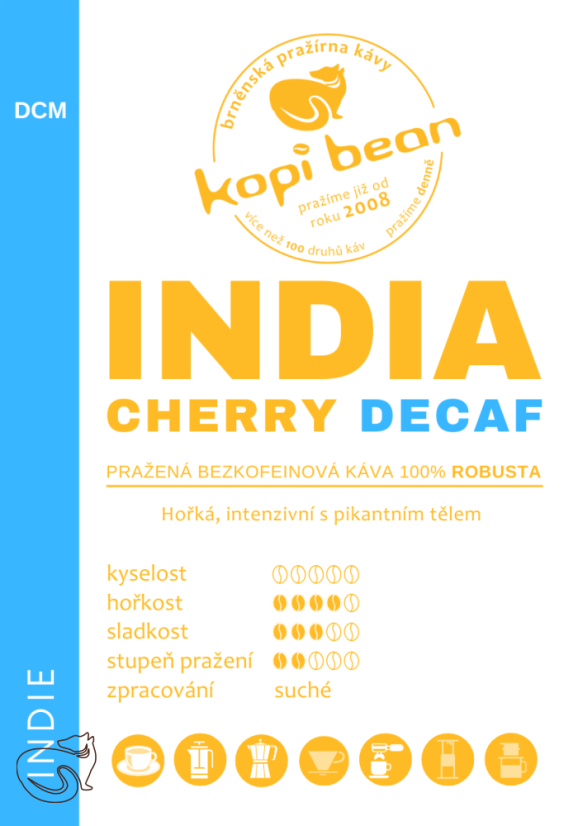 India Cherry Robusta Decaf - čerstvě pražená bezkofeinová káva káva, min. 50g
