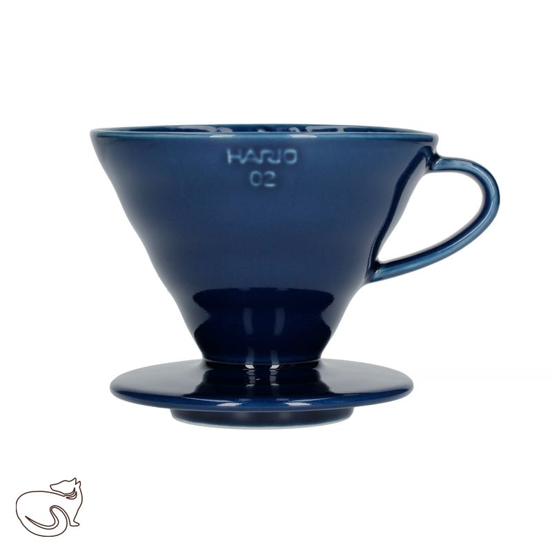 Hario - V60-02 DRIP, синя керамічна кавоварка з індиго