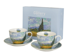 Duo - 2 porcelain mugs with saucers Wheat Field - V. van Gogh, 270 ml
