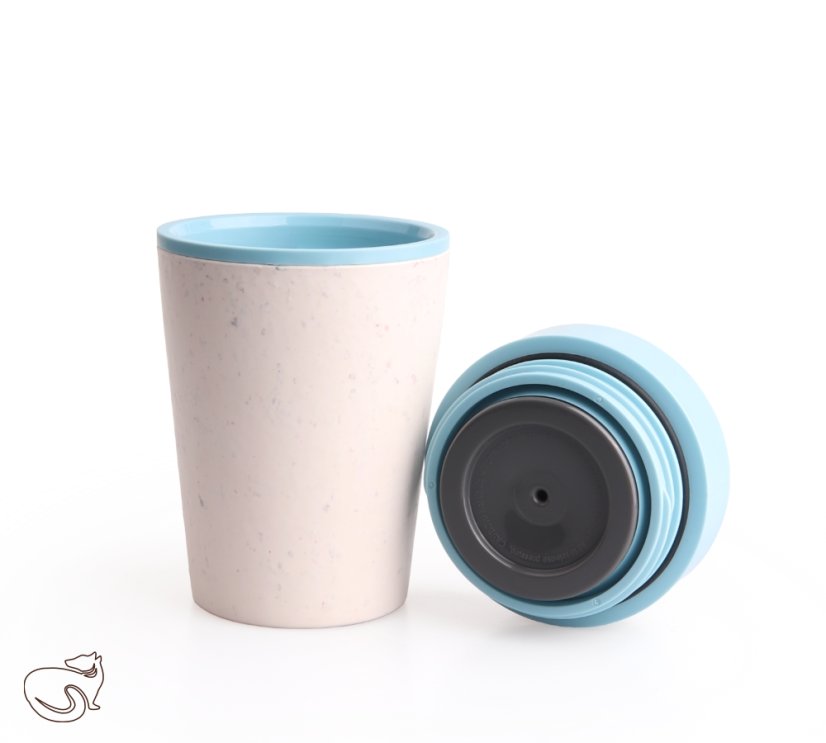 rCUP Cream and Blue coffee cup recycled waterproof 227ml