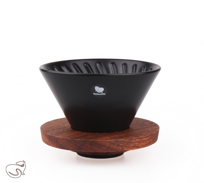kawio -  ceramic dripper with wooden stand, black
