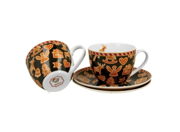 Duo - 2 porcelánové hrnky s podšálky Gingerbread Navy, 250 ml