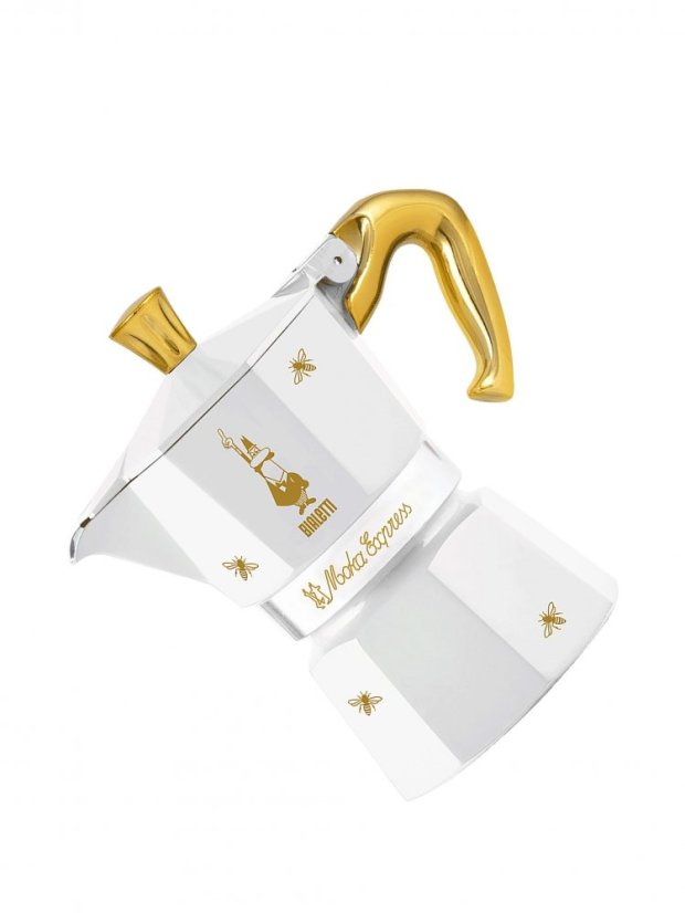 Bialetti - Moka Express white moka pot with bee motif, 3 cups