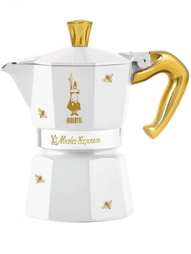 Bialetti - Moka Express white moka pot with bee motif, 3 cups